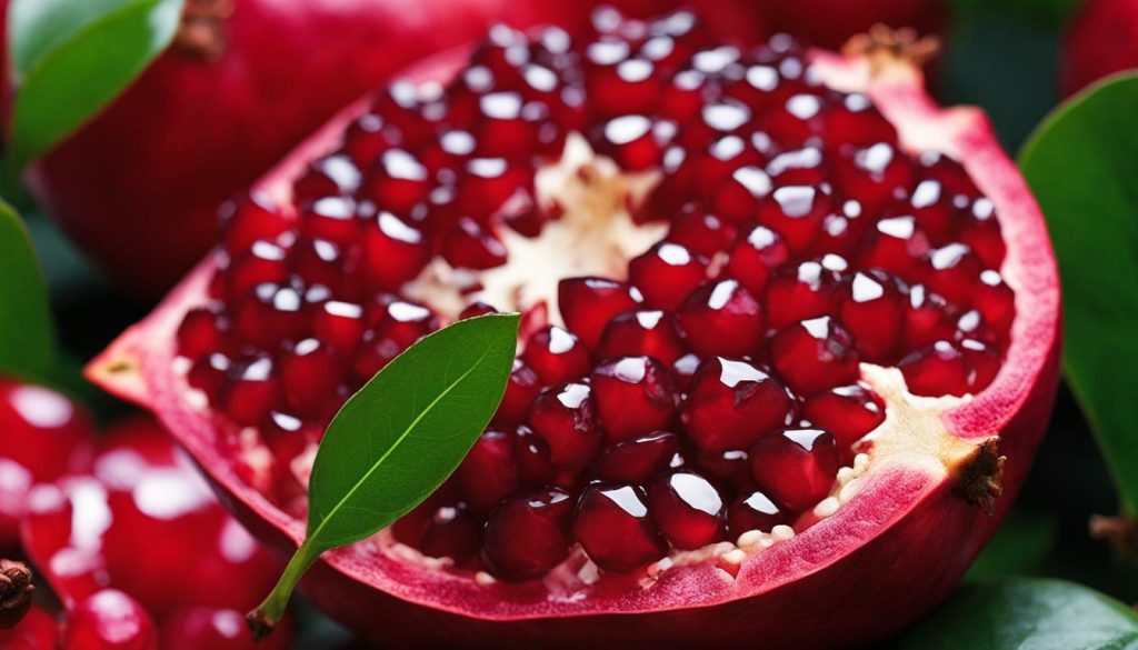 pomegranate seeds and leaves